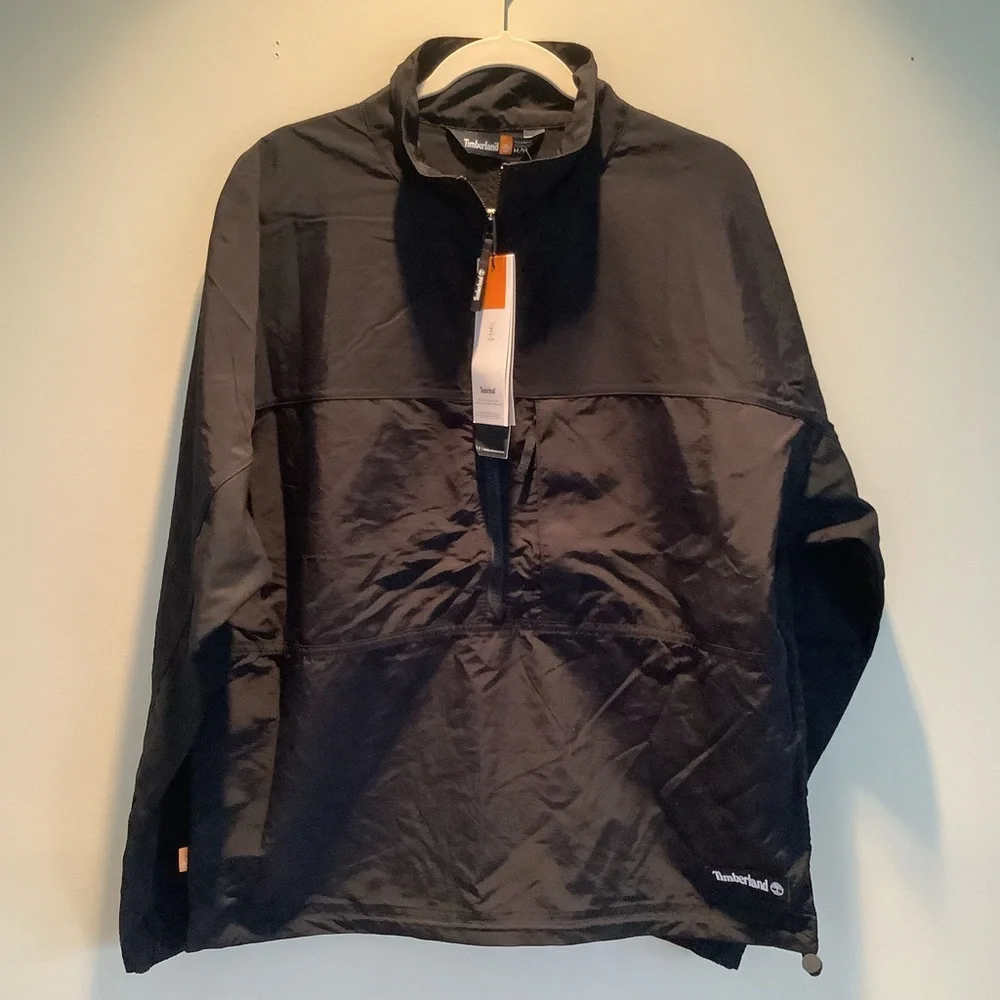 NWT Timberland Men Black Waterproof Packable Quarter Zip Pullover Jacket Sz Med